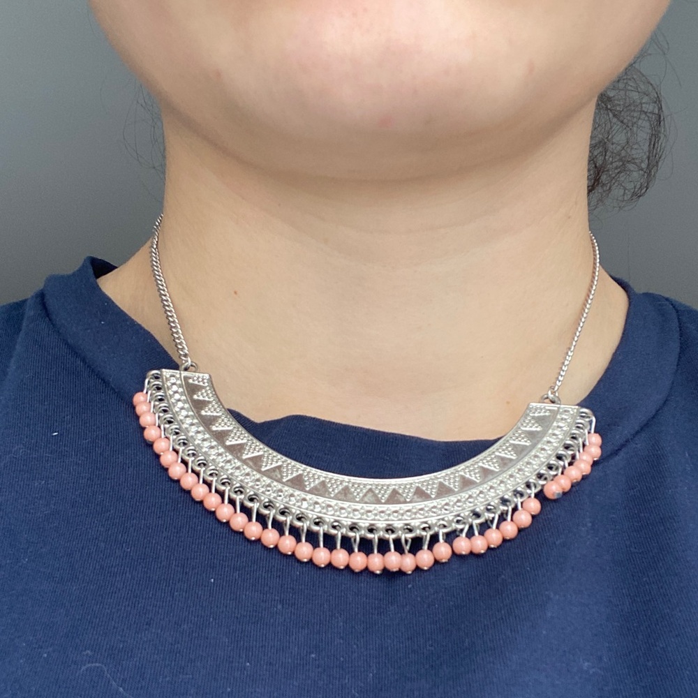 MOA USA Silver Necklace with Pink Beads